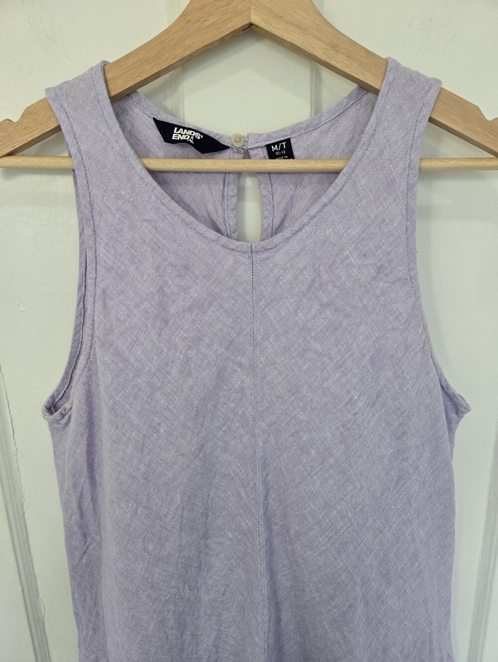 Lands' End 100% Linen Lavendar Midi Shift Dress Size M Coastal Lagenlook Minimal - Picture 3 of 6